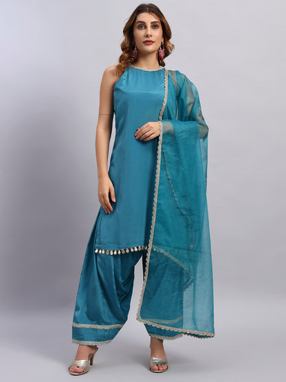 Crepe Silk Kurta and Farsi Salwar with Organza Dupatta