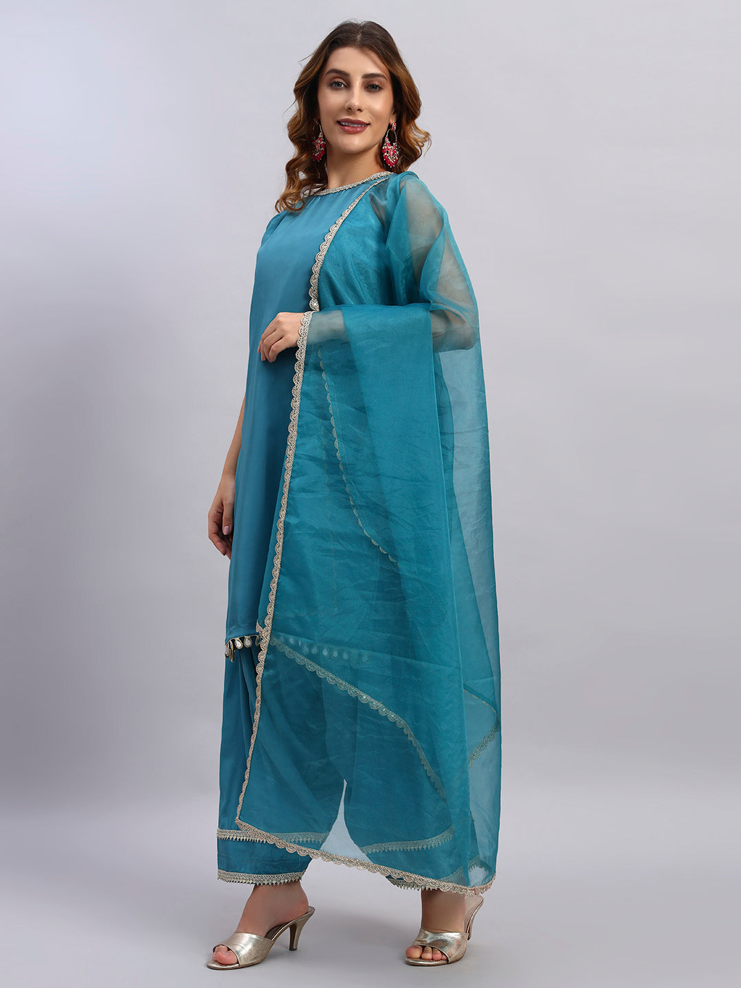 Crepe Silk Kurta and Farsi Salwar with Organza Dupatta