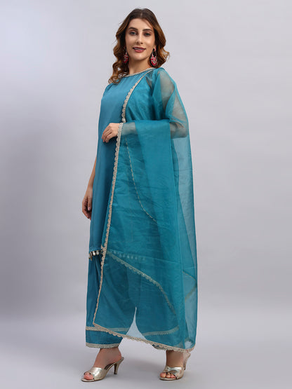 Crepe Silk Kurta and Farsi Salwar with Organza Dupatta