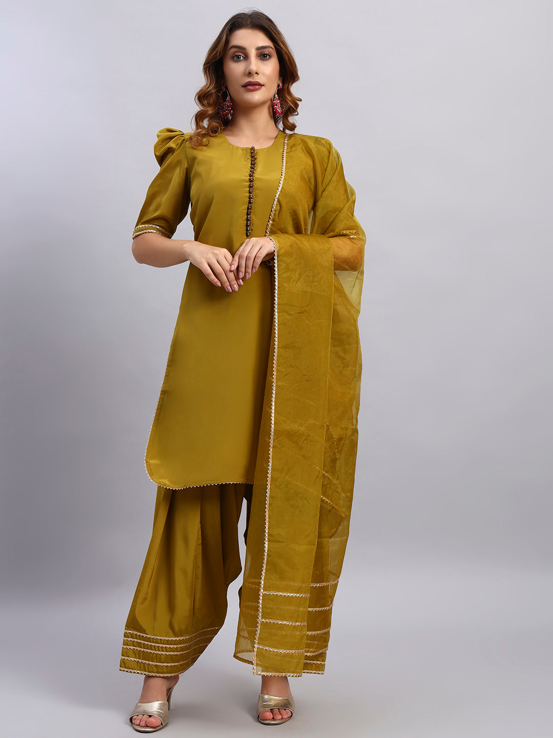 Crepe Silk Kurta and Farsi Salwar with Organza Dupatta