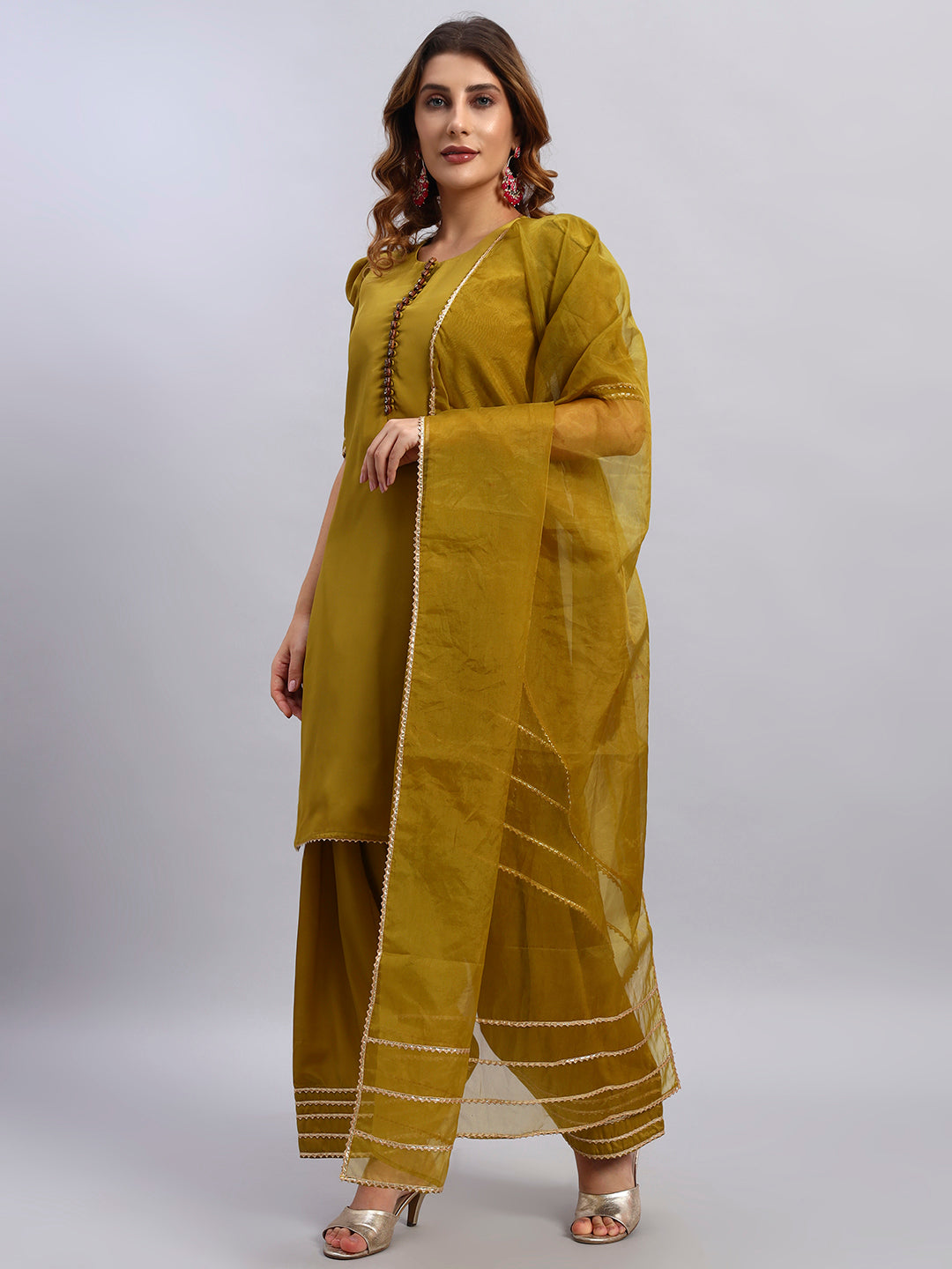 Crepe Silk Kurta and Farsi Salwar with Organza Dupatta