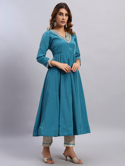 Crepe Silk Anarkali Kurta Set with Tissue Silk Dupatta