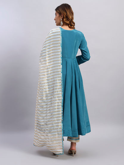 Crepe Silk Anarkali Kurta Set with Tissue Silk Dupatta