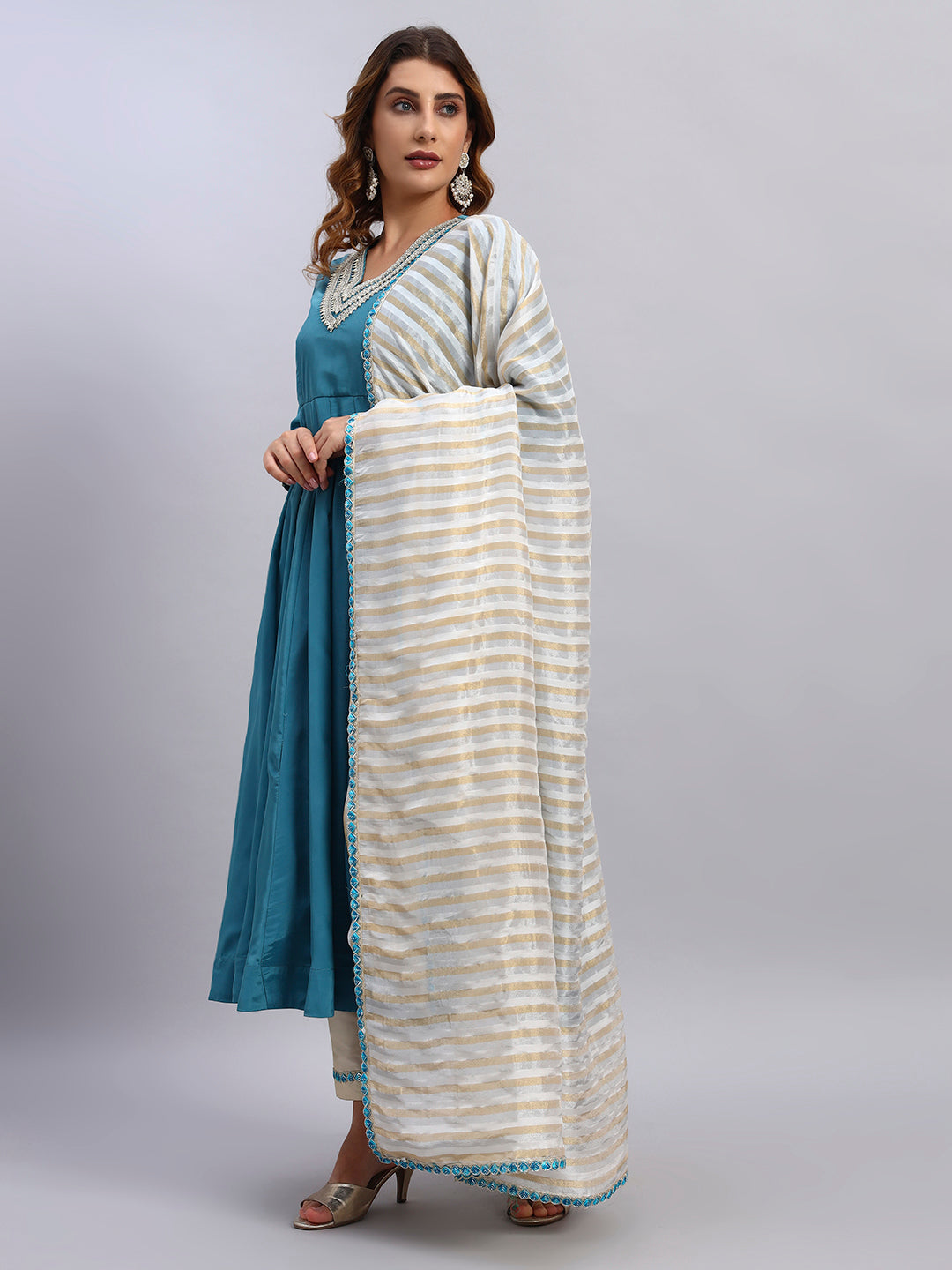 Crepe Silk Anarkali Kurta Set with Tissue Silk Dupatta