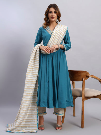 Crepe Silk Anarkali Kurta Set with Tissue Silk Dupatta