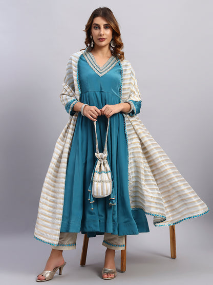 Crepe Silk Anarkali Kurta Set with Tissue Silk Dupatta