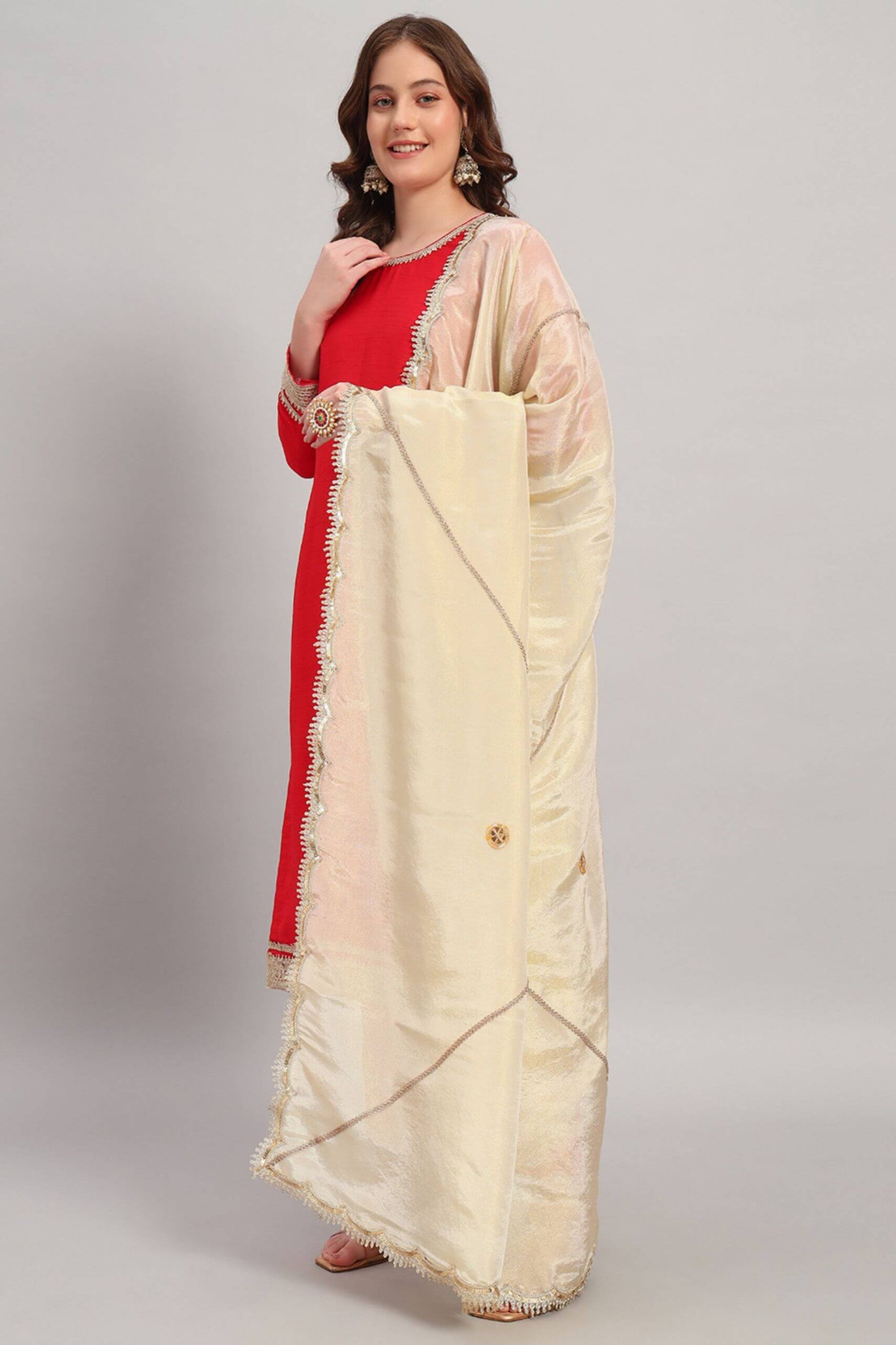 Silk Long Kurta Set with Tissue Silk Dupatta