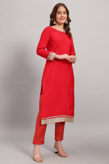 Silk Long Kurta Set with Tissue Silk Dupatta
