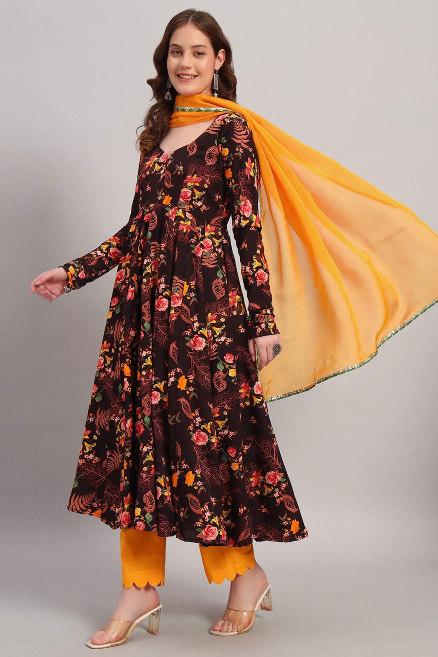 Crepe Floral Print Anarkali Kurta Set