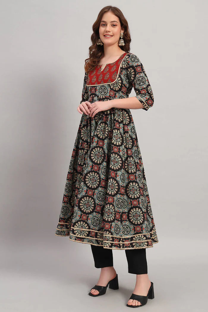 Cotton Hand Block Print Anarkali Kurta Set