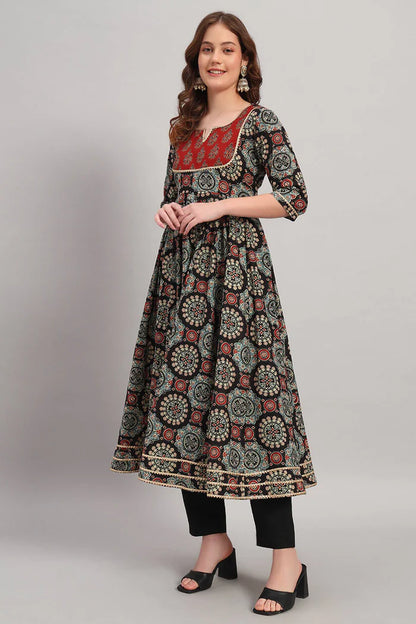 Cotton Hand Block Print Anarkali Kurta Set