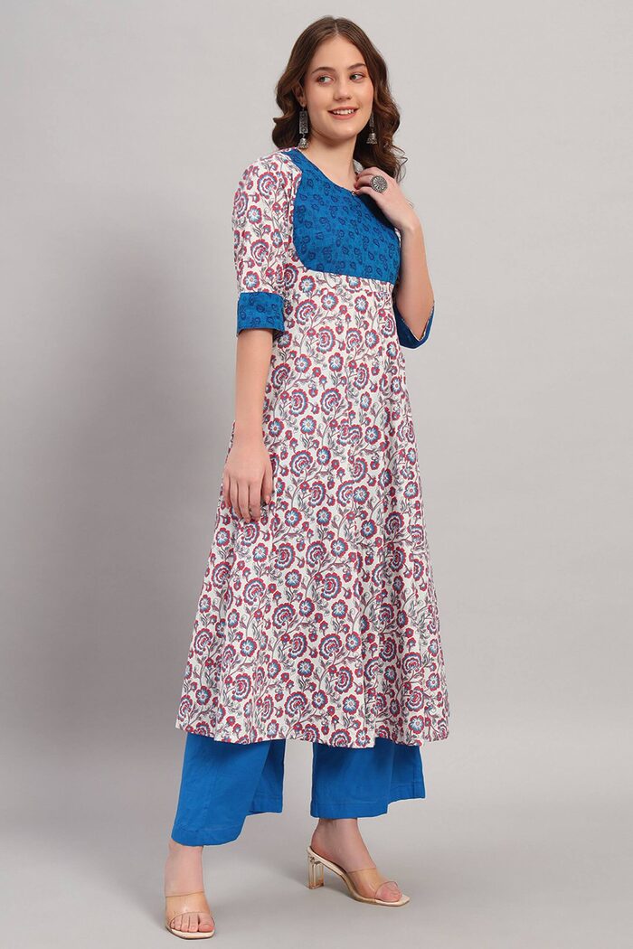 Hand Block Print Cotton Anarkali Kurta Set