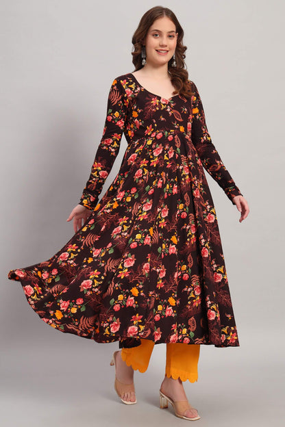 Crepe Floral Print Anarkali Kurta Set