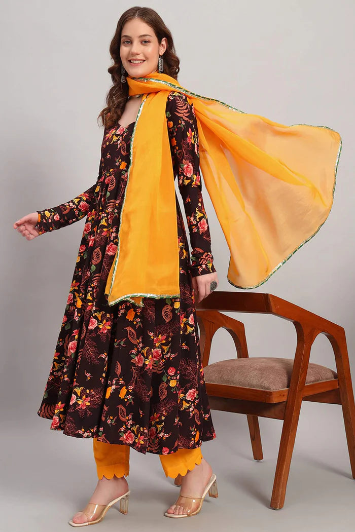 Crepe Floral Print Anarkali Kurta Set