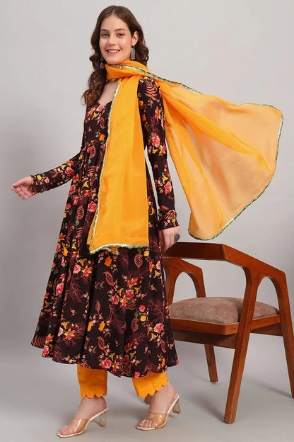 Crepe Floral Print Anarkali Kurta Set