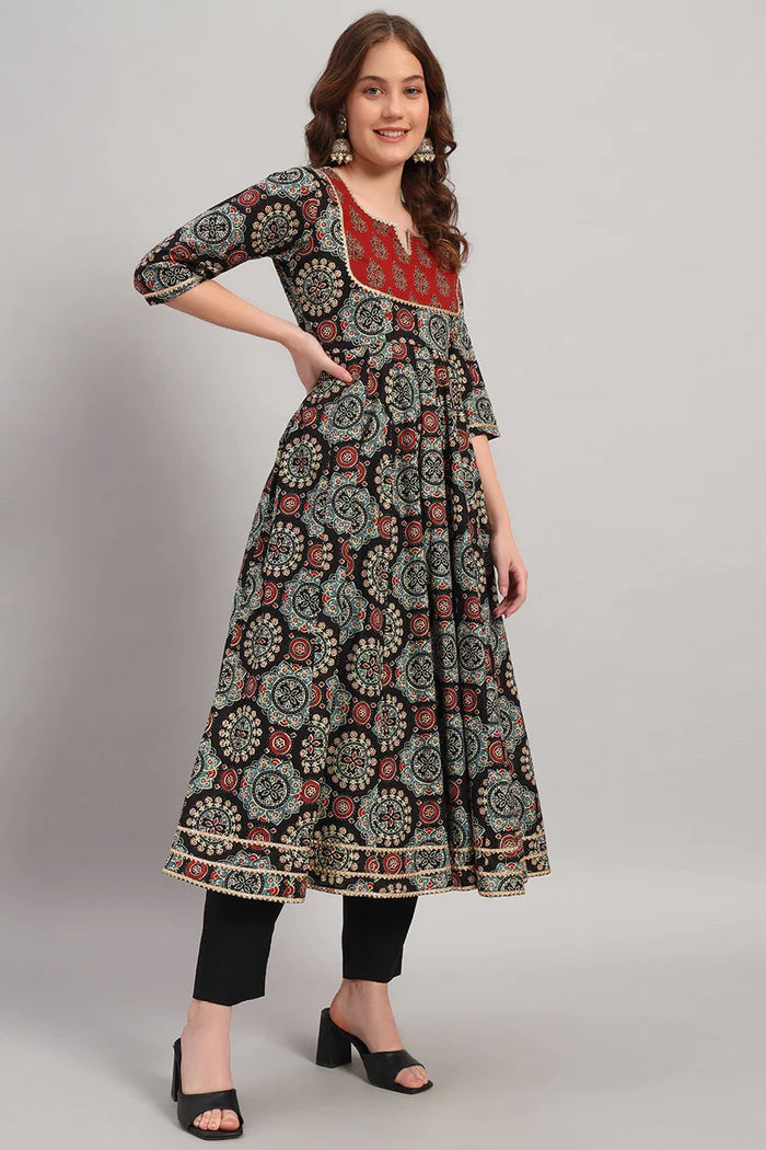 Cotton Hand Block Print Anarkali Kurta Set