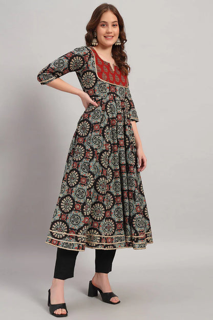 Cotton Hand Block Print Anarkali Kurta Set