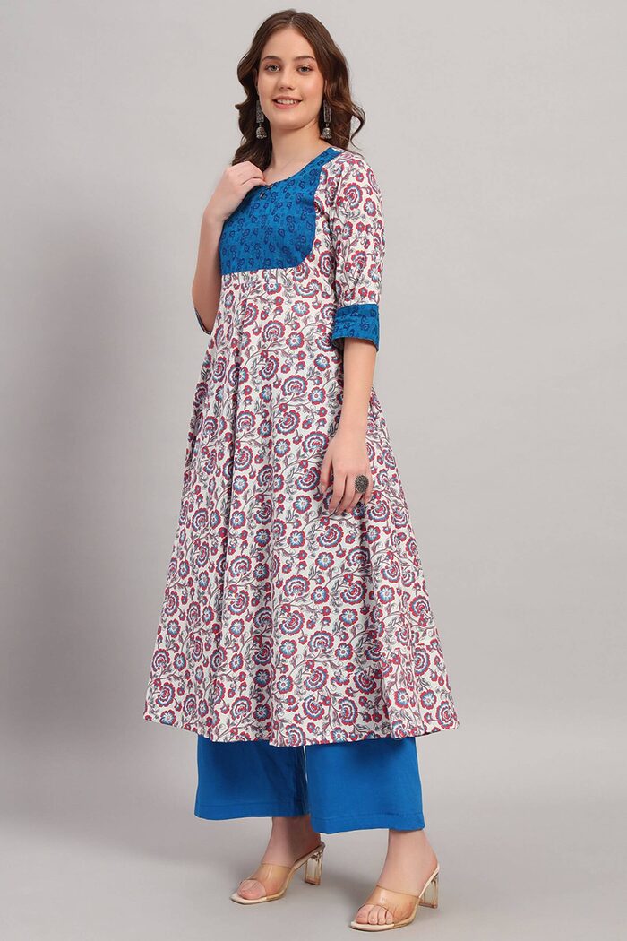 Hand Block Print Cotton Anarkali Kurta Set