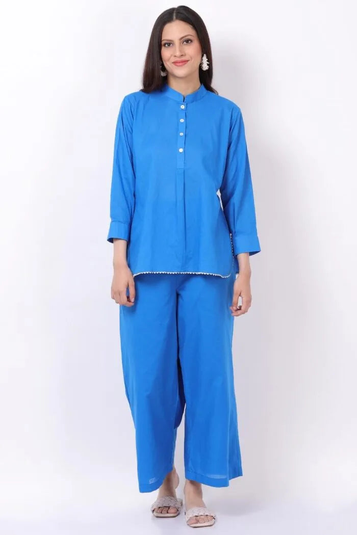Blue Plain Cotton Co-Ord Set