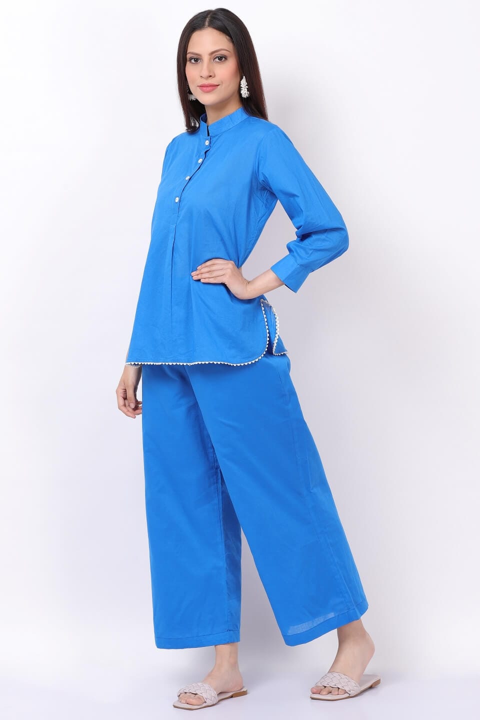 Blue Plain Cotton Co-Ord Set