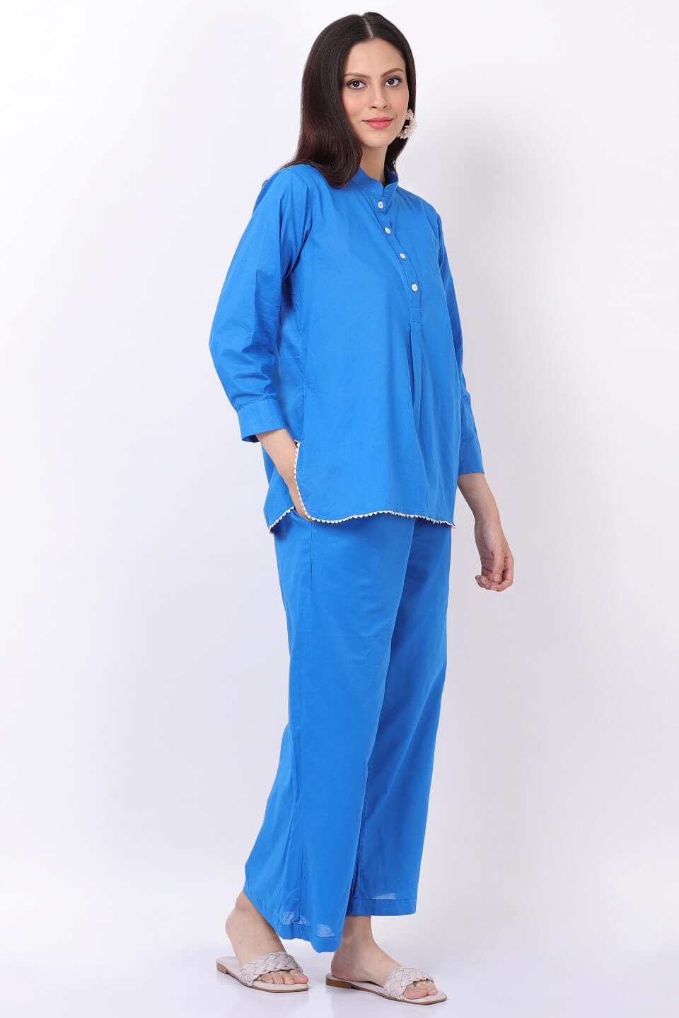 Blue Plain Cotton Co-Ord Set