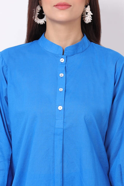 Blue Plain Cotton Co-Ord Set