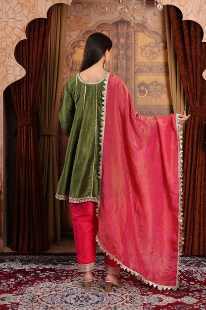 A-Line Kurta Set with Tissue Silk Dupatta