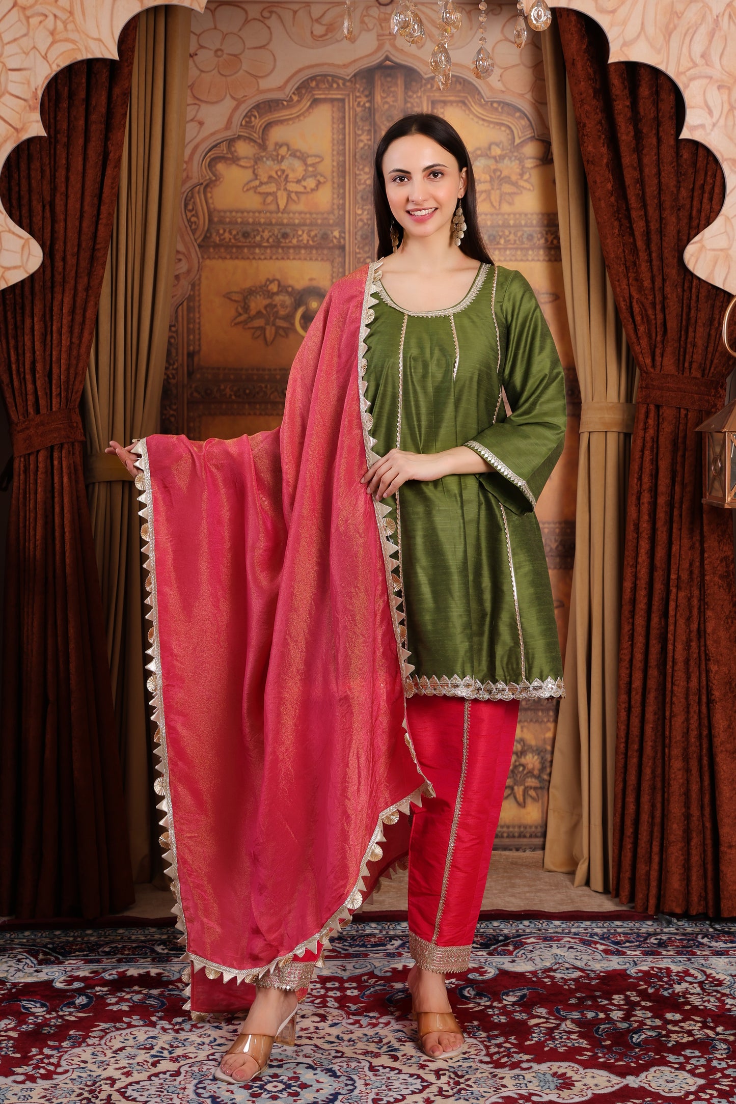 A-Line Kurta Set with Tissue Silk Dupatta