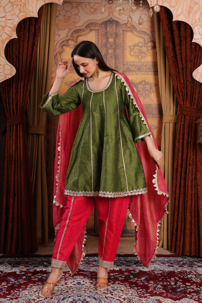 A-Line Kurta Set with Tissue Silk Dupatta