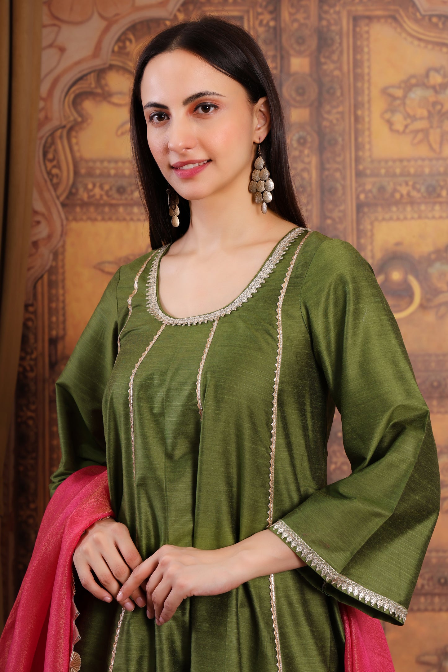 A-Line Kurta Set with Tissue Silk Dupatta