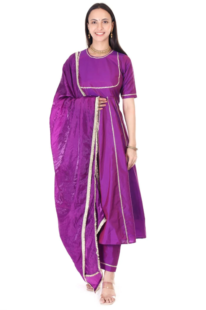 Silk anarkali with orgenzza dupatta