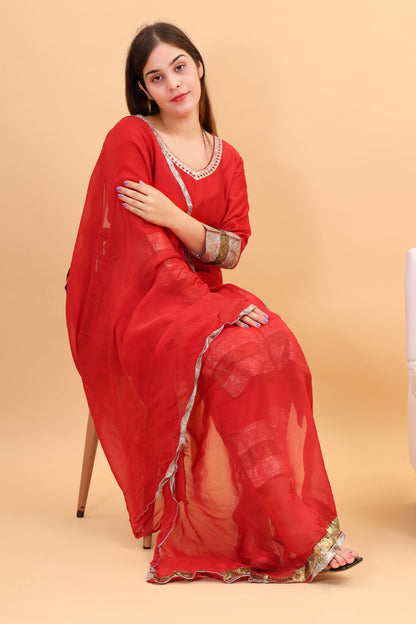 Chanderi silk kurta set with gota work and dupatta