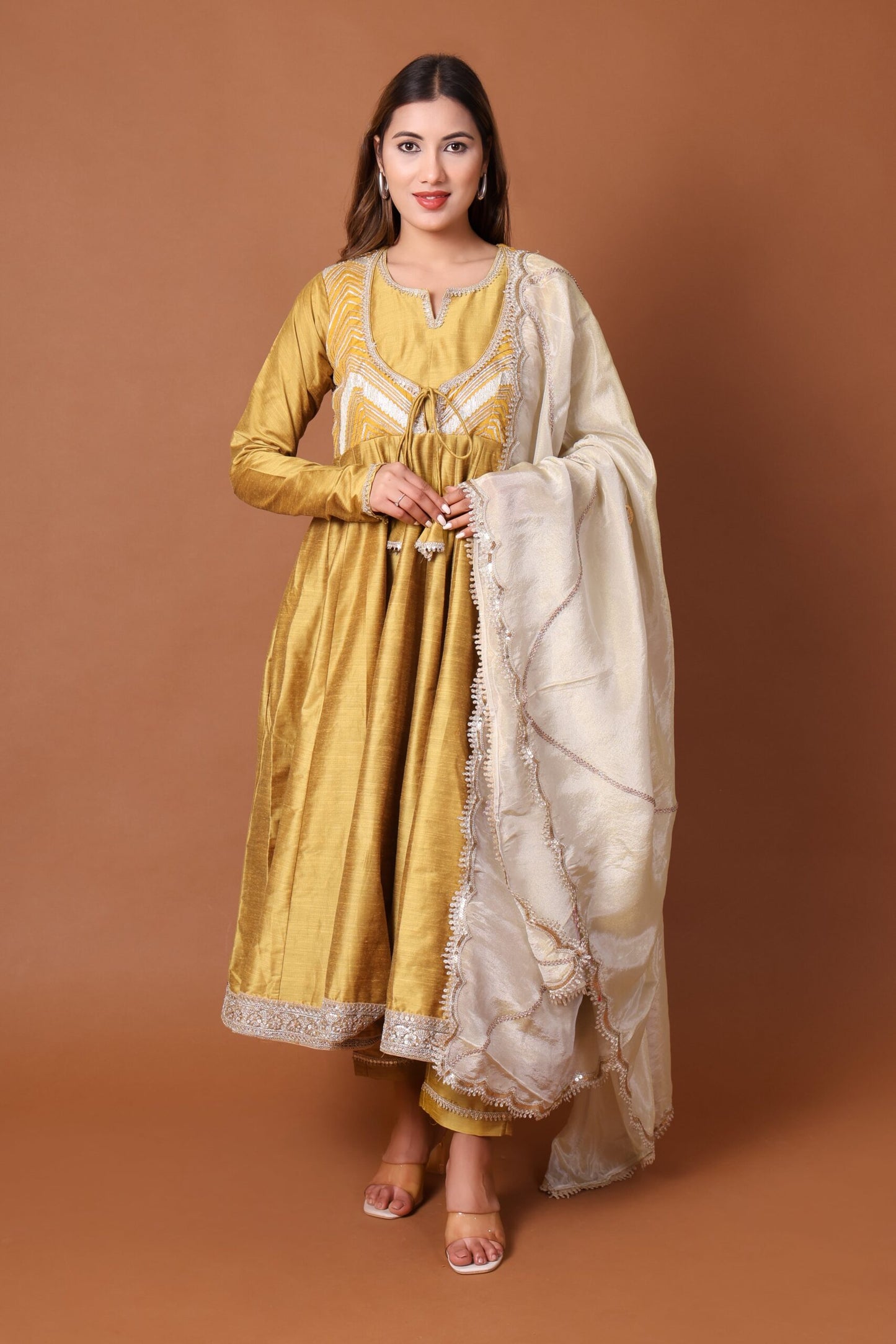 Silk Anarkali Kurta set with Tissue silk dupatta