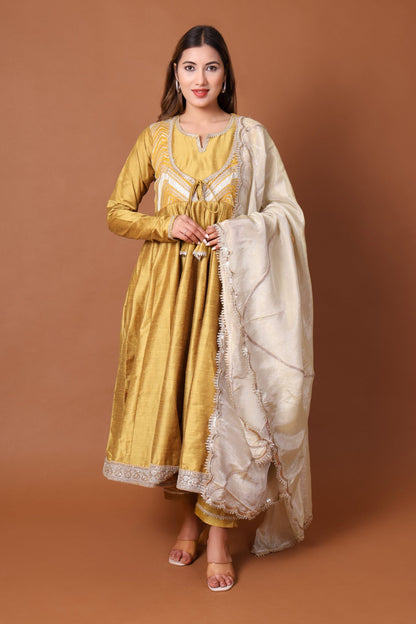 Silk Anarkali Kurta set with Tissue silk dupatta