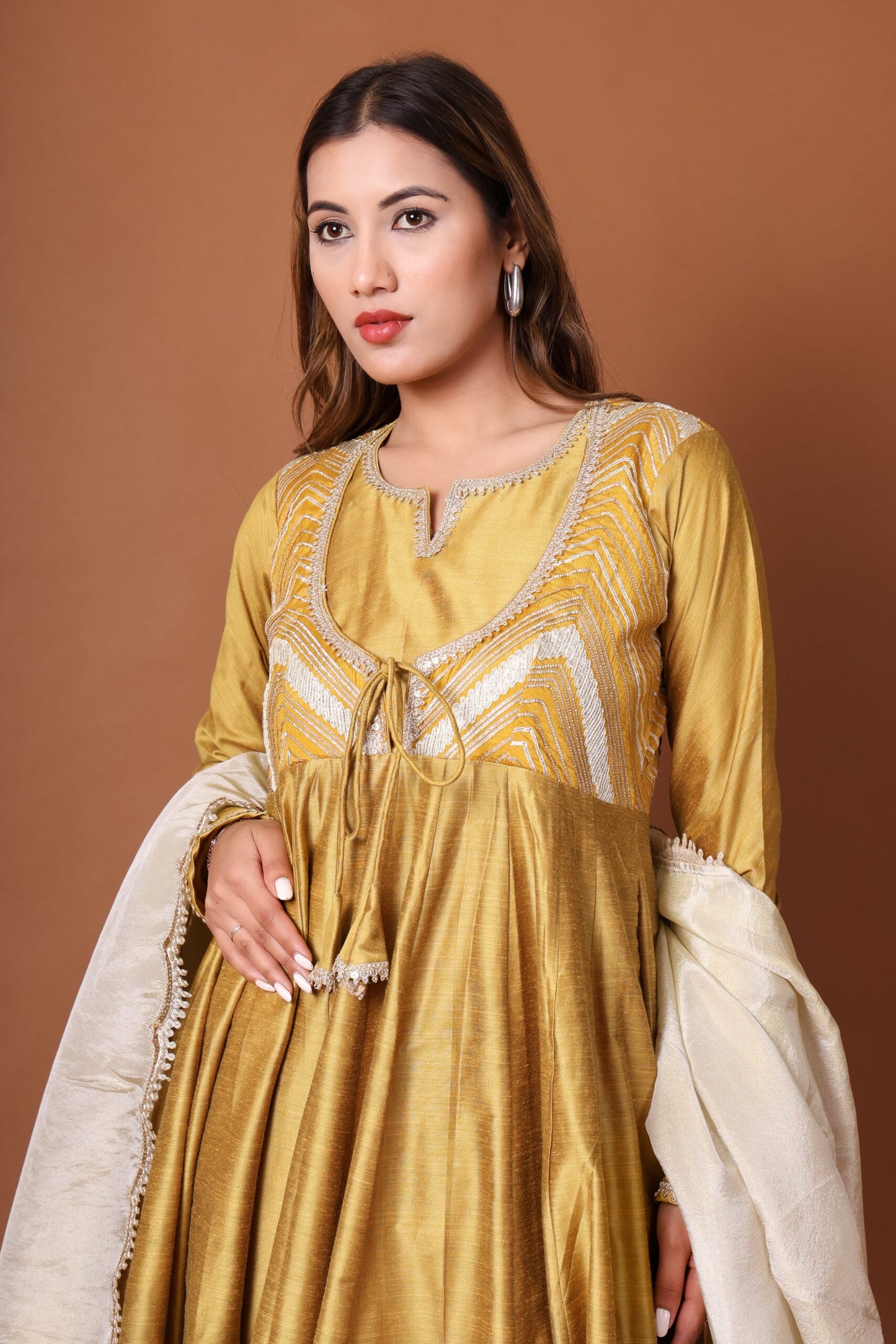 Silk Anarkali Kurta set with Tissue silk dupatta