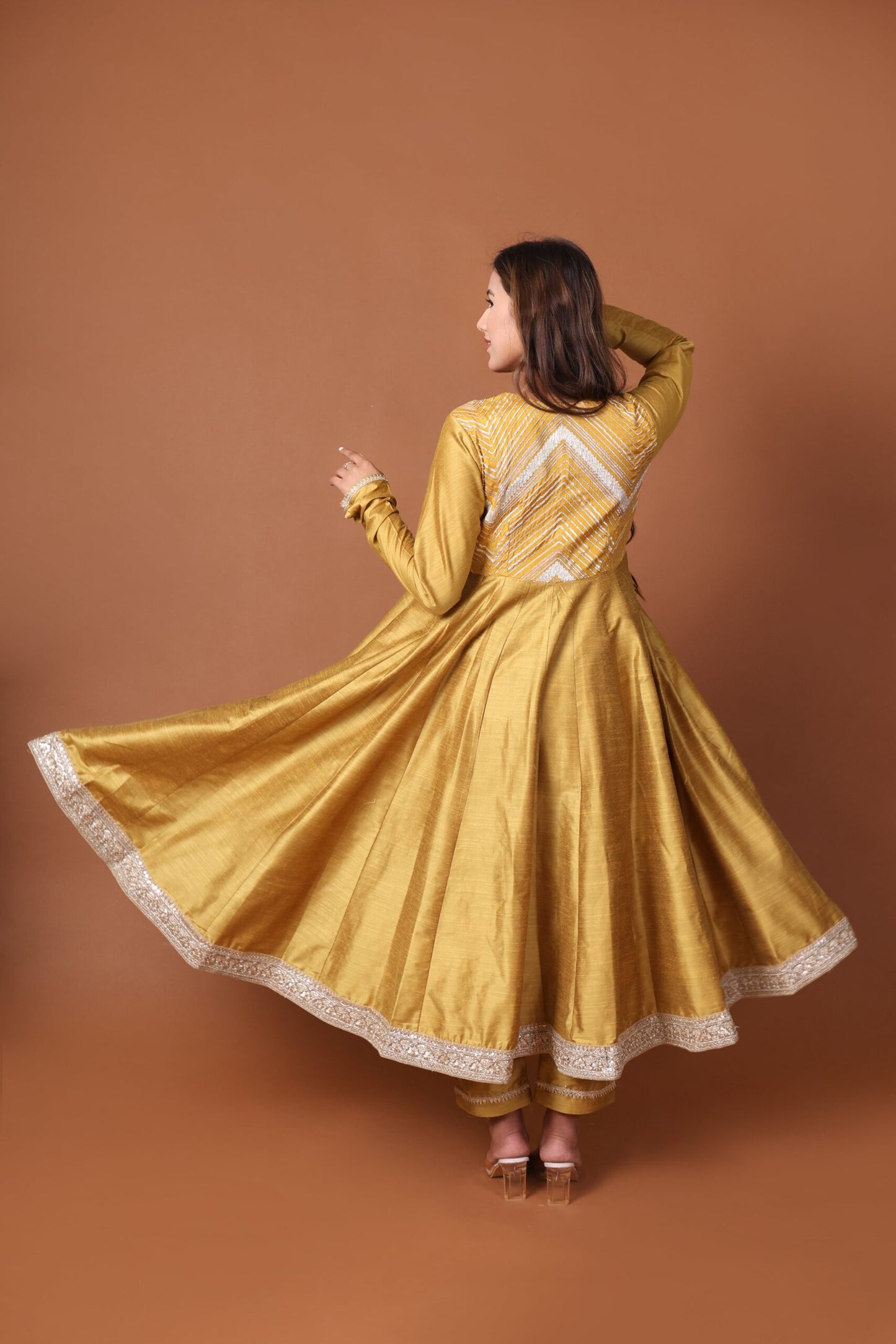 Silk Anarkali Kurta set with Tissue silk dupatta