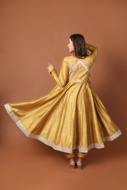 Silk Anarkali Kurta set with Tissue silk dupatta