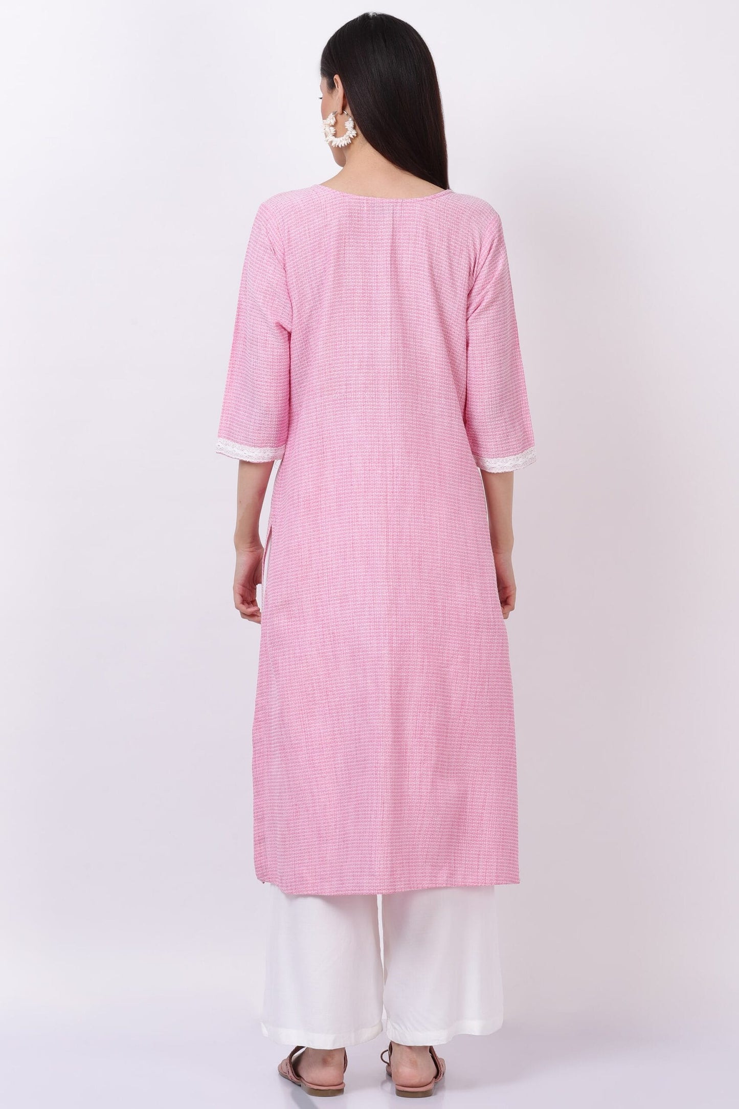 Pink Handloom Cotton Kurti with Palazzo