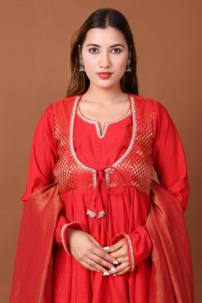 Brocade Satin Dupion Anarkali Kurta Set with Dupatta