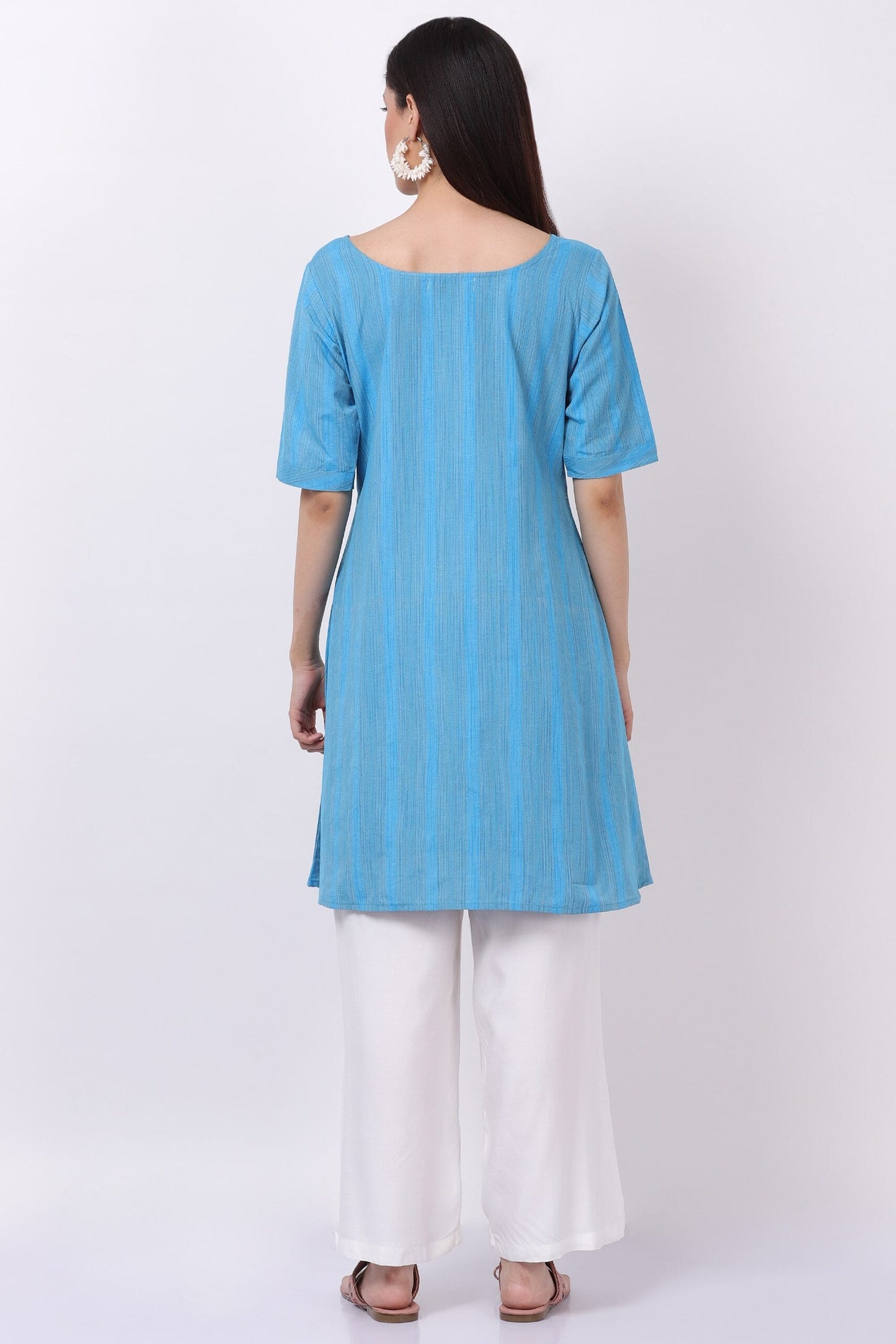 Blue Handloom cotton kurti with Palazzo