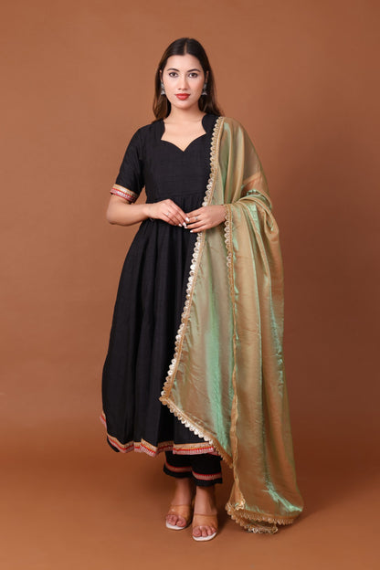 Satin Dupion Anarkali Kurta Set with Dupatta