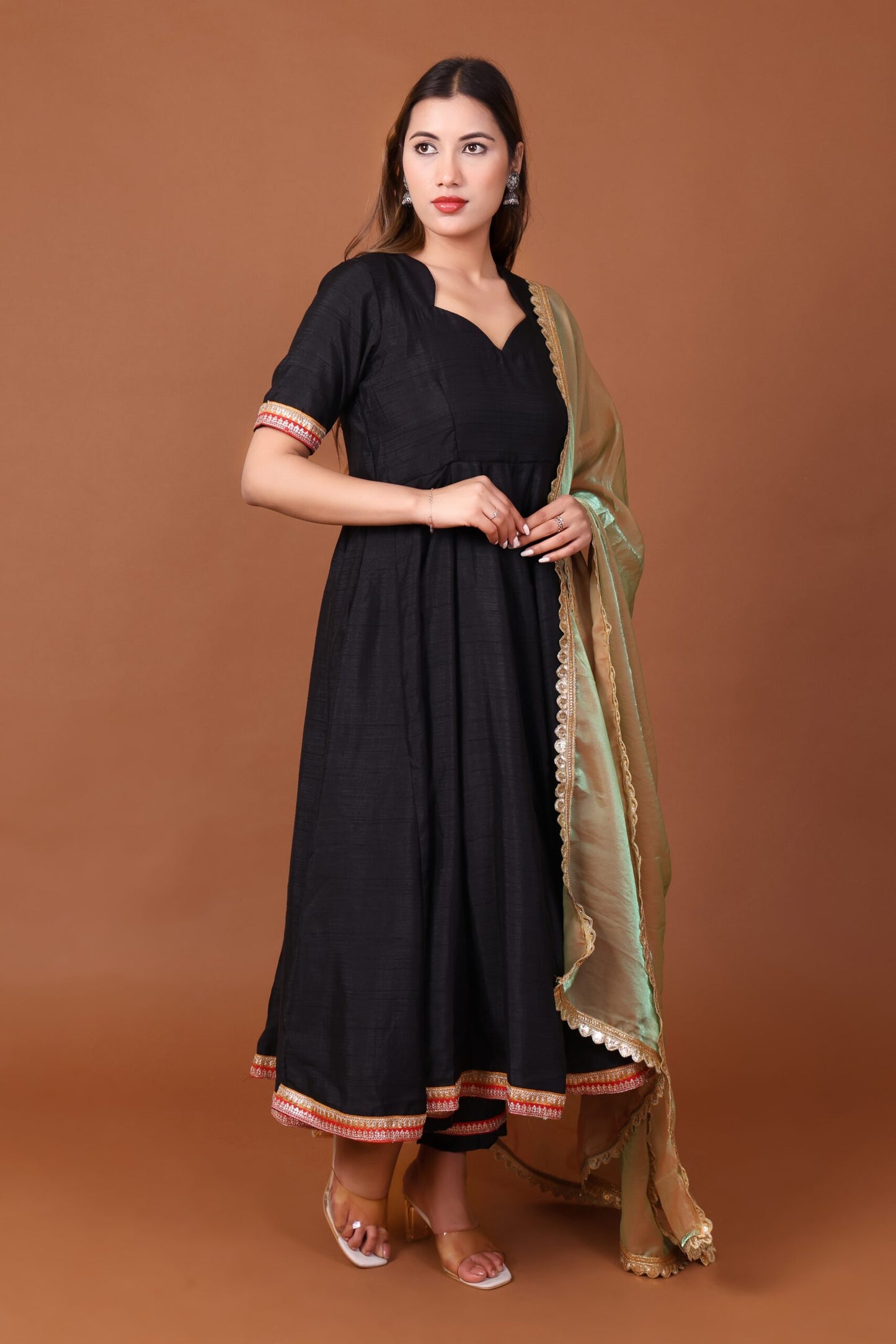 Satin Dupion Anarkali Kurta Set with Dupatta