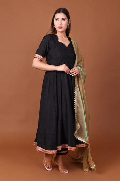 Satin Dupion Anarkali Kurta Set with Dupatta