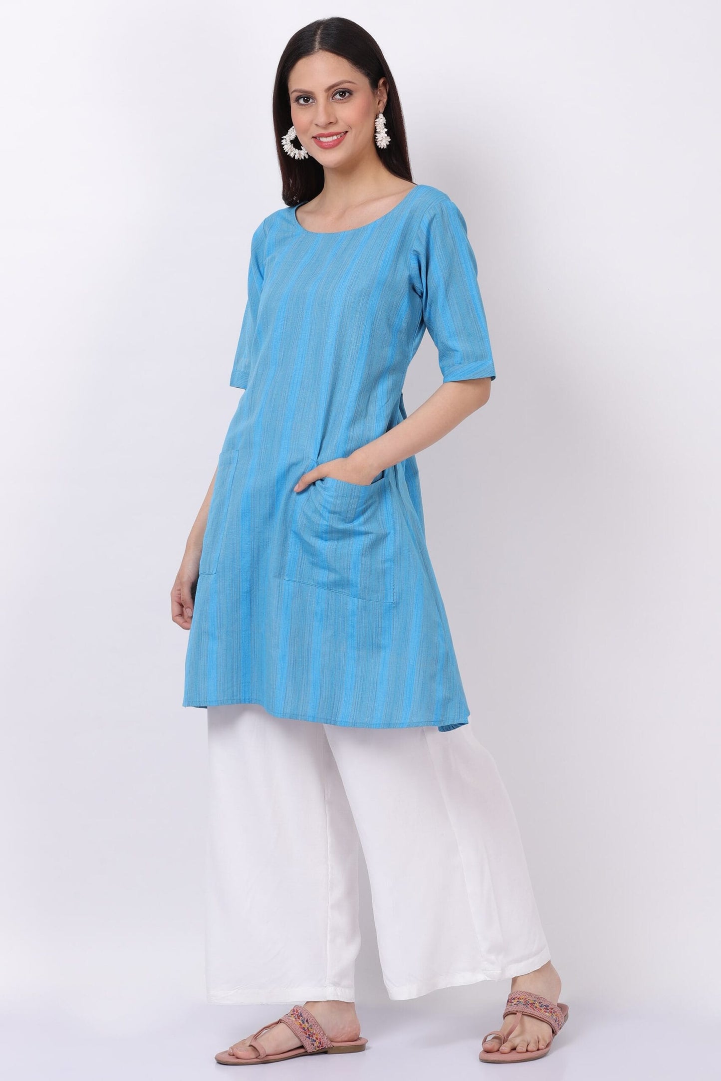 Blue Handloom cotton kurti with Palazzo