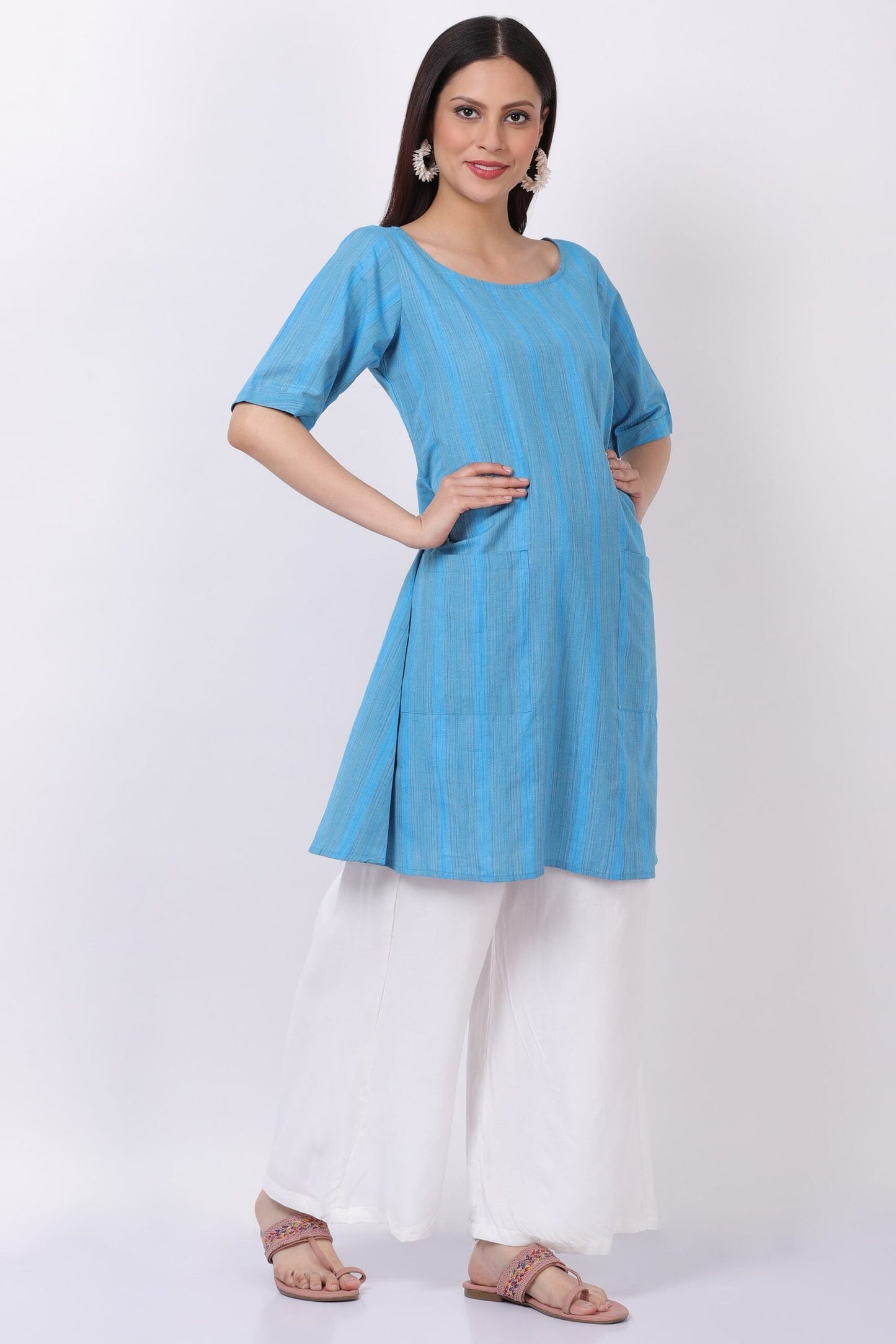 Blue Handloom cotton kurti with Palazzo