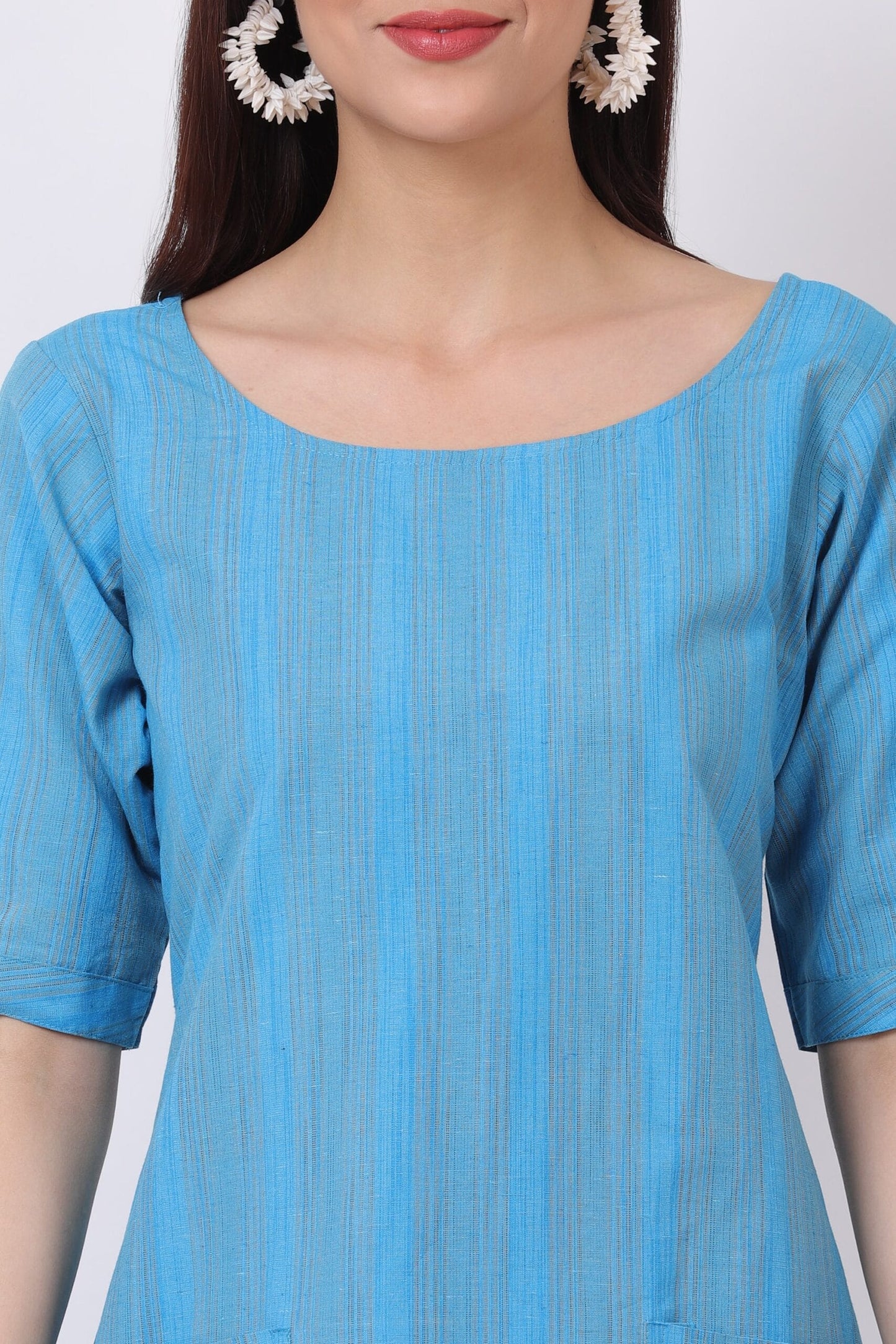 Blue Handloom cotton kurti with Palazzo