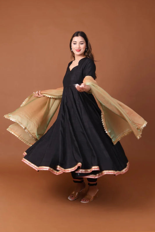 Satin Dupion Anarkali Kurta Set with Dupatta