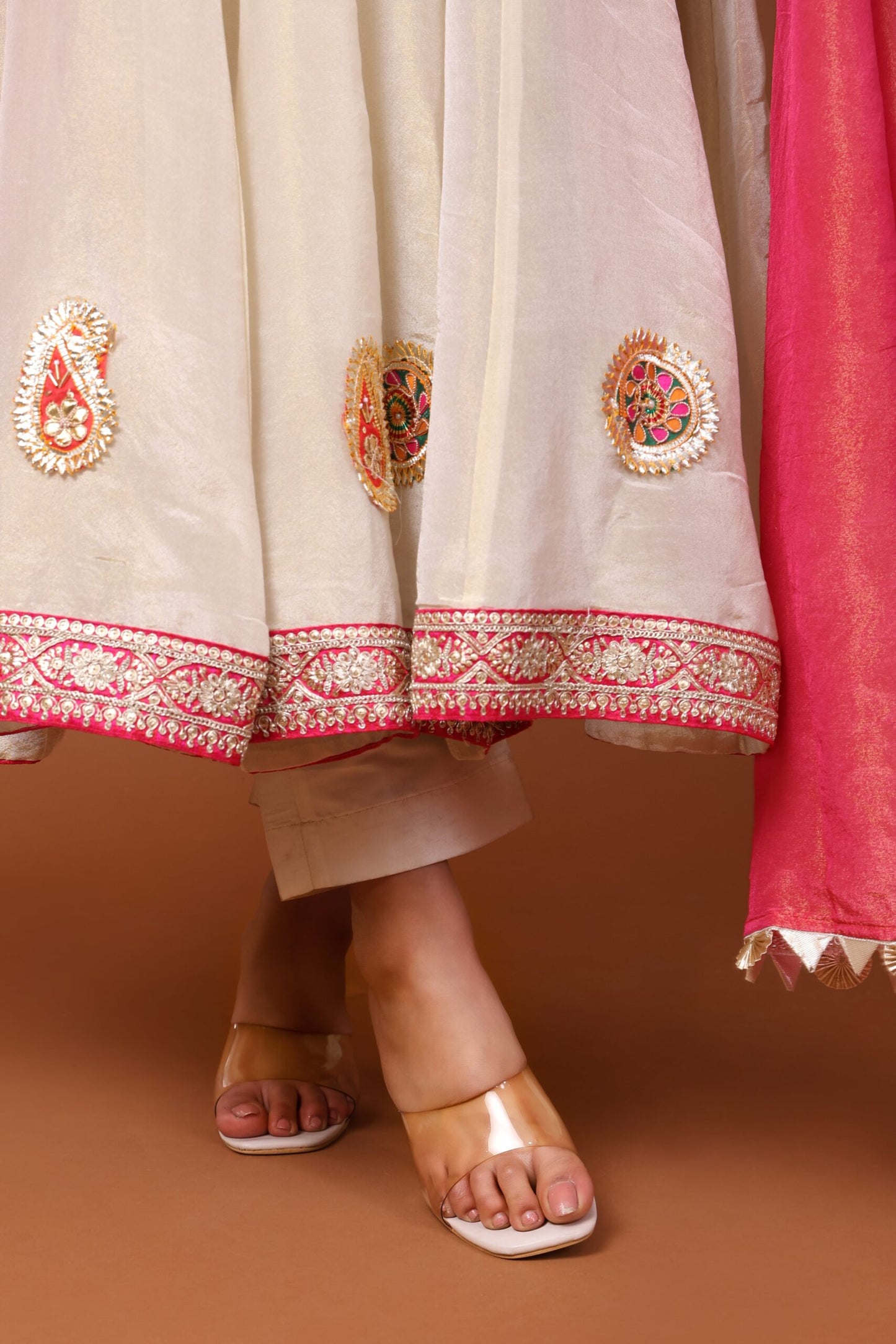 Tissue Silk Angrakha Anarkali Kurta Set with Dupatta