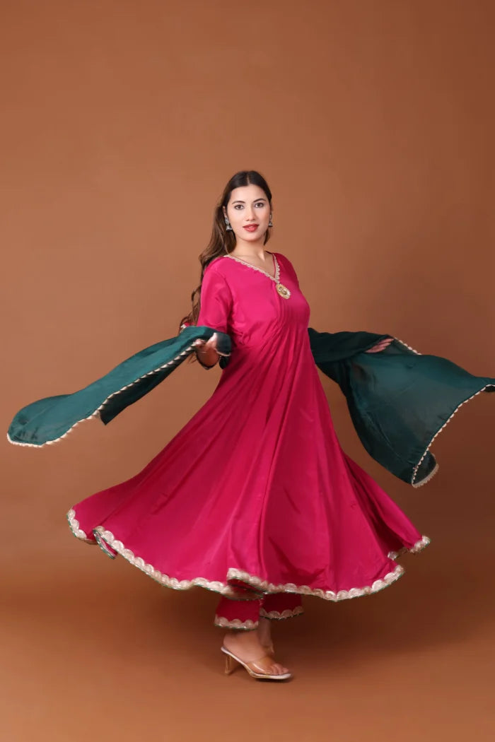 Crepe Anarkali Kurta Set with Dupatta
