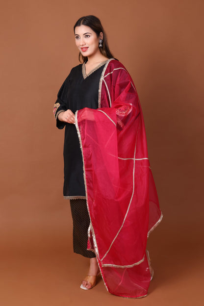 Silk Kurta Set with Brocade Pant and Orgenzza Dupatta